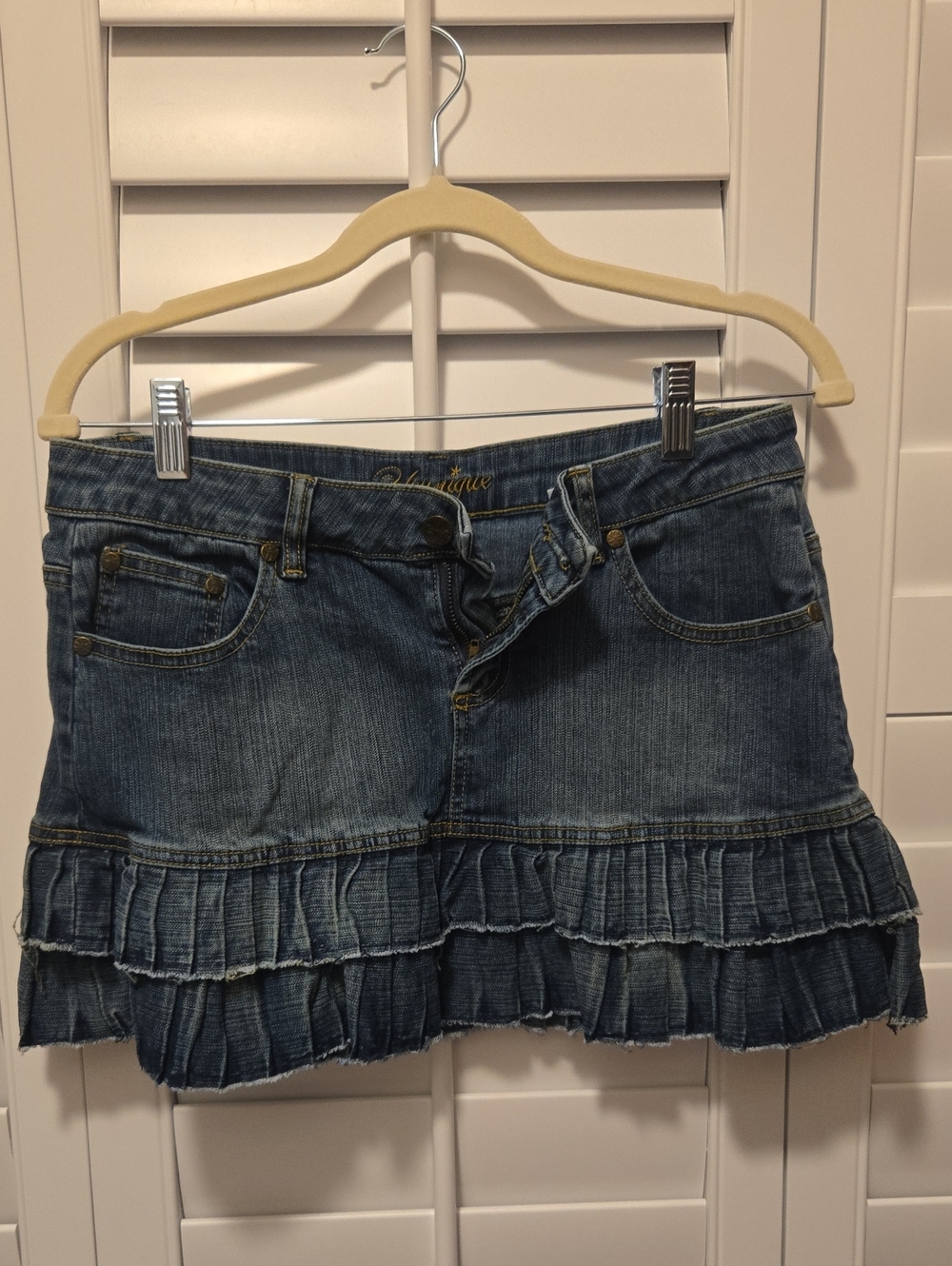 Vintage Younique Dark Blue Denim Ruffle Mini Skirt